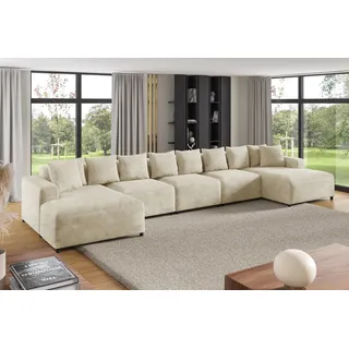 Wohnlandschaft Sofa U-Form Designersofa MEGAN XL in Stoff Poso Creme