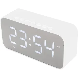 Kabellose Bluetooth-Lautsprecher mit Wecker, Digitaluhr mit Bluetooth-Lautsprecher, Unterstützt FM-Radio, Dual-Alarme, Spiegel-LED-Display, Freisprechen, für Schlafzimmer (Weiß)