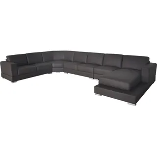 Ecke Leder Modern XXL Couch Wohnlandschaft Ledersofa Sofa U-Form USB Ecksofa Neu - Schwarz