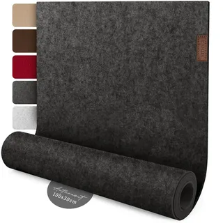 smøla Design Tischläufer Grau aus Filz I 100x30 cm Tischband I Skandinavischer Filzläufer Abwaschbar mit Leder Label I Tischdeko Tischläufer modern Anthrazit