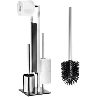 Wenko Stand WC-Garnitur Mod. Rivalta mit Silikon-Ersatzbürste, integrierter Toilettenpapierhalter, rostfreier Edelstahl