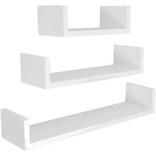 Meerveil Wandregal 3er Set U Form Schweberegal Hängeregal Wandboard Bücherregal 30/45/60 cm Regal Wand Dekorativ Kreativ für Schlafzimmer Wohnzimmer Küche Flur, Weiß