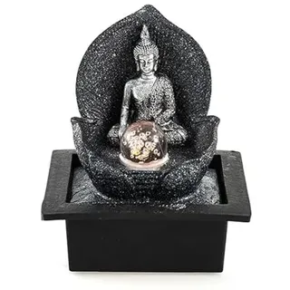 pajoma® Silver Buddha Zimmerbrunnen mit LED H 26 cm – Licht & Wasser vereint | Spirituelles Wohnaccessoire mit edlem Buddha-Design – Für Yoga & Entspannung