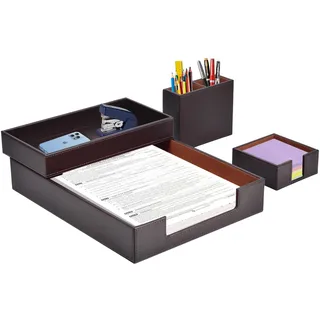XNONE Schreibtisch Set, PU Leder Schreibtisch Set, mit Schreibtisch-Organizer, Stifthalter, Zettelhalter, Briefablage, Bürotisch für Männer und Frauen, Büro Büro Bürotisch (Braun)