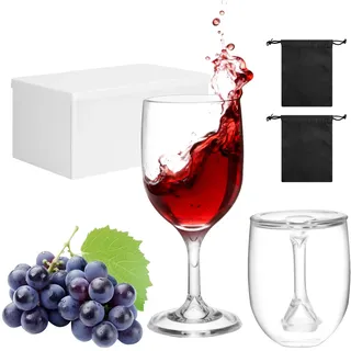 vinato 2 Stück Weingläser Kunststoff to Go, 200ml Faltbares Camping Weingläser Plastik, mit Aufbewahrungsbox, Moderne Mehrweg Rotweingläser To Go, für Reisen Camping Outdoor Picknick