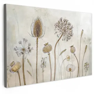 MuchoWow Leinwandbild Blumen - Aquarell - Stilleben - Braun - Vintage XXL 150x100 cm , Beige , Textil , Rechteckig , 150x100 cm , FSC 100% , gerahmt , Bilder & Rahmen, Bilder, Leinwandbilder