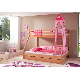 Relita Etagenbett »Mike«, inkl. Rolllattenrost und Leiter, mit Bettschubkasten, Buche massiv, pink