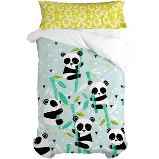 HappyFriday Moshi Moshi Panda Garden Blue Bettwäsche-Set, für 105-cm-Bett, 2-teilig