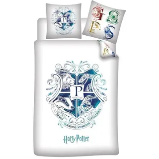 HARRY POTTER Hogwarts Mikrofaser Weiß 140 x 200 cm + 63 x 63 cm