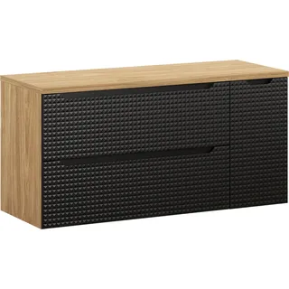 Badezimmerschrank 120 cm schwarz 3D Eichenplatte modern praktisch