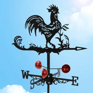 Wetterhahn fürs Dach, Wetterfahne Hahn aus Metall, Windfahne Gartendekor | 58x33cm Wetterhahn für Garten Retro Windrichtungsanzeiger Bauernhaus Gartendeko für Draußen Dekofigur für Hof Terrasse Dach