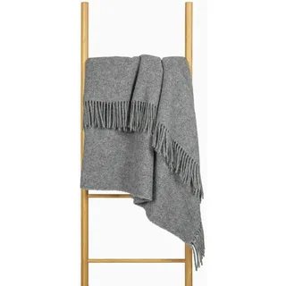 Nostra Zelandia 100% Reine Wolldecke – Warme, atmungsaktive und leichte Wolldecke für Sofa, Bett und Outdoor-Bereich, temperaturregulierender Komfort mit Fransen (Melange Grau)