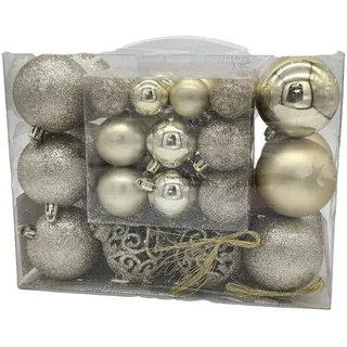M.Kritzinger's Weihnachtskugel-Set, 50 Stück Weihnachtskugeln aus Kunststoff, Champagner, ⌀ 3-6 cm