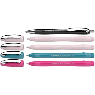Schneider Slider Memo XB und Slider Rave XB Kugelschreiber (Gehäusefarbe: sortiert, Schreibfarbe: blau) 4+1 Stück