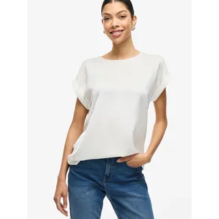 Kurzarmshirt VILA "VIELLETTE S/S SATIN TOP - NOOS", Damen, Gr. 42, weiß (snow weiß), Satin, Obermaterial: 100% Polyester, unifarben, regular fit normal, Rundhals, mit Umschlag, Shirts Kurzarmshirt, Kunstfaser, regular fit, Topseller