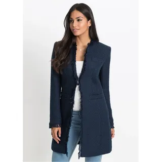Longblazer BONPRIX, Damen, Gr. 38, blau (dunkelblau), Obermaterial: 100% Polyester. Futter: 100% Polyester, regular fit, Blazer Longblazer, eleganter Bouclé-Look, Regular Fit, mit langem Arm