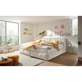 ed exciting design Boxspringbett »Elkford, 240x200 in Creme – Familienbett mit 7-Zonen Federkern & Stauraum