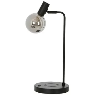 Tischleuchte , Schwarz , Metall , rund , 23x45x16.5 cm , Europäischer Sicherheitsstandard , USB-Anschluss zum Laden von Smartphones, USB-Anschluss zum Laden von I-Phones, kabelloses Laden , Lampen & Leuchten, Innenbeleuchtung, Tischlampen, Tischlampen
