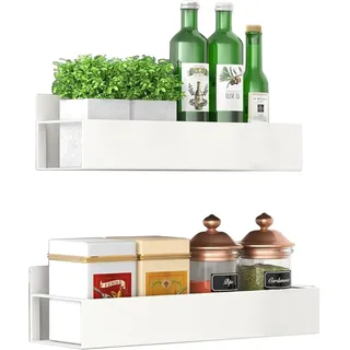 Melldrry Magnetische Ablage für Kühlschrank, 2 Stück Gewürzregal Magnetische, Kühlschrank Gewürzregal Hängeregal für Küchen Organizer Aufbewahrung (Weiß)