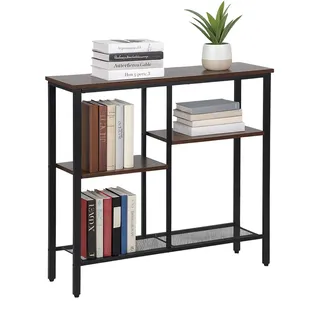 Relaxdays Konsolentisch, Industrial, HxBxT: 75 x 80 x 22 cm, Metall, MDF, schmale Konsole Flur, 4 Ablagen, braun/schwarz