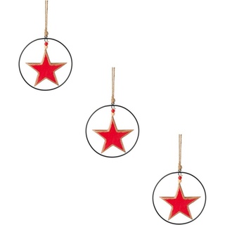 Creativ deco Dekostern »Weihnachtsstern, Weihnachtsdeko rot«, (3 St.), mit Enamel-Lackierung und Metallring, Durchmesser Stern 15 cm, rot