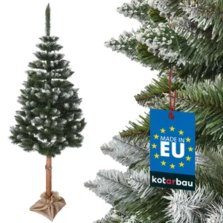 KOTARBAU® Künstlicher Weihnachtsbaum Schnee 220 cm Diamanttanne Tannenbaum auf einem Holz Stamm mit Plastik Ständer Christbaum Künstlich Christmas Tree - Weiß