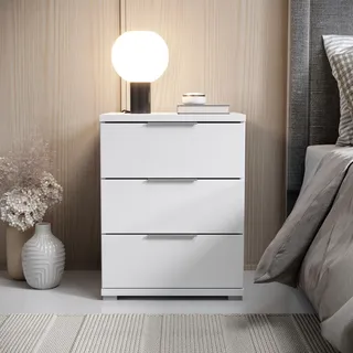 Schlafkontor Nachtkommode »Smilla Nachttisch, Nachtkonsole mit Schubkästen« Korpus melaminbeschichtet, silberfarbige oder schwarze Griffe, weiß