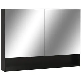 vidaXL Spiegelschrank mit Led, 80/15/60 cm, aus Mdf, in Schwarz und Silbern , Holzwerkstoff , 60x60x15 cm , Badezimmer, Badezimmerspiegel, Spiegelschränke