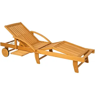 Outsunny Klappbare-Gartenliege Akazienholz Teak , Teakfarben , Holz , rechteckig , Rollen , 69x85x165 cm , Gartenmöbel, Gartenliegen