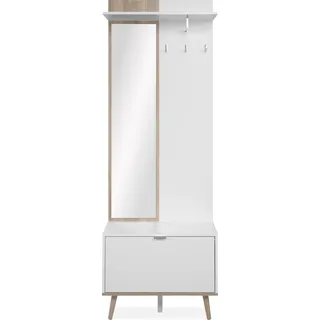 Kompaktgarderobe >Göteborg< in weiß / Nachbildung Sonoma Eiche - 68x195x32cm (BxHxT) - Weiß