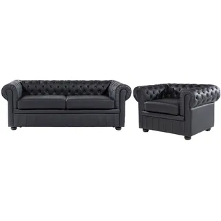 BELIANI Sofa und Sessel Schwarz Echtleder 4-Sitzer Set Chesterfield Stil Glamourös Wohnzimmer - Schwarz, Braun