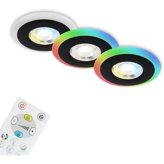 Briloner Leuchten - 3er Set Einbauleuchten Decke LED, LED Lichtring RGB CCT, Einbaulampen flach, Einbaustrahler Bad, Badeinbaustrahler IP44, Schwarz, 84x34 mm (DxH)