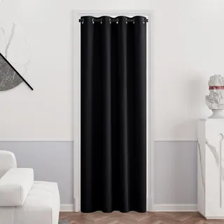 PONY DANCE Türvorhang Blickdicht Gardinen 1 Stück H 210 x B 132 cm Verdunkelungsvorhang Ösen Thermovorhang Tür Innen Blickdichte Vorhänge Wohnzimmer Modern, Schwarz