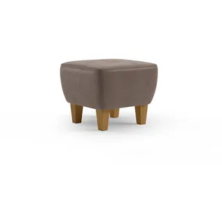 Cavadore Hocker Vida / Polsterhocker mit massiven Holzfüßen in Eiche / 52 x 46 x 52 / Mikrofaser, Hellbraun