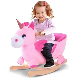 Bakaji Schaukeleinhorn, Schaukeltier Plüsch Schaukel Wippe Pferd Einhorn Kinder Baby Spielzeug, Sound-Geräusche, inkl. Sicherheitsgurt, Balancetraining