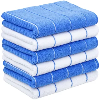 Tempery Mikrofaser-Geschirrtücher (40 x 60 cm, blau und weiß, 6er-Pack), Reinigungstücher für Küche, Auto, Dusche, schnell trocknendes und saugfähiges Geschirrtuch