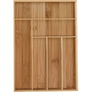 Relaxdays Besteckkasten Bambus 6 Fächer HBT 5 x 30,5 x 43 cm Natur