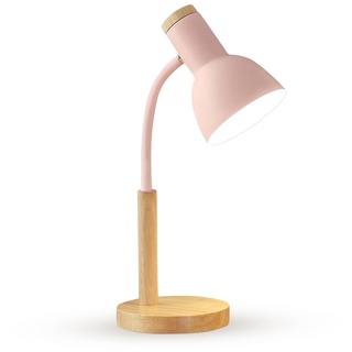 OKSANO Schreibtischlampe, LED Leselampe im Klassichen Holz Design,E27 Socket,Verstellbarem Arm, Kinder Tischlampe für Schlafzimmer,Wohnzimmer (Rosa)