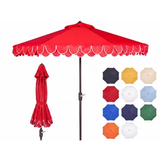 SAFAVIEH Küsten Sonnenschirm für die Terrasse, Rot und Weiß, 256 X 256 X 251