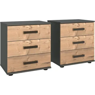 WIMEX Nachttisch WIMEX "Stockholm, Nachtkommode 52cm breit, Made in Germany", grau (graphitfarben, edeltannenfarben), B:52cm H:58cm T:38cm, Pflegeleichte Kunststoffoberfläche, Griffe aus Kunststoff, schwarz, Schubkästen auf Metalllaufleisten, Tische, 