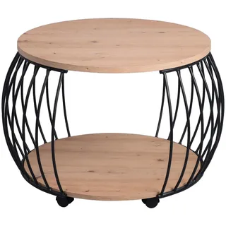 Livetastic Couchtisch , Schwarz, Eiche Artisan , Metall, Holzwerkstoff , rund , Rollen, rund , 72x47x72 cm , rostfrei , Wohnzimmer, Wohnzimmertische, Couchtische, Couchtische rund