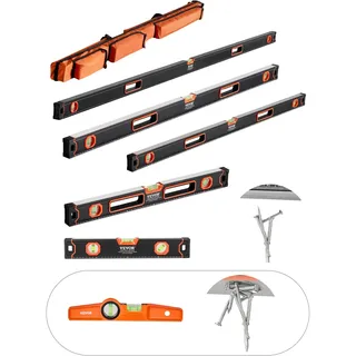 Vevor 6-teiliges Wasserwaagen-Set, 200/120/80/60/40/25 cm Kastenwasserwaagen-Set, Libellen-Lineal für 45/90/180 Grad, Messwerkzeug aus Aluminiumlegierung, (nur 25 cm hat Magnet)