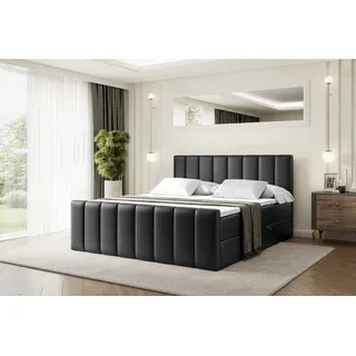 ALTDECOR Boxspringbett mit Fußteil, H3 Matratze und Topper - 120x200 cm - OTTA-Z - Schwarz Kunstleder - Polsterbett mit Bettkasten und Lattenrost, Bett mit Stauraum - Schwarz