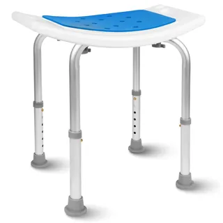 HEFTMAN Duschhocker gebogen - Einfache Montage Aluminium Badhocker mit 6 Höhenverstellungen Anti-Rutsch-Füße Gepolsterter Sitz mit Ablauflöchern Duschsitze für Ältere Schwangere Behinderte Verletzte