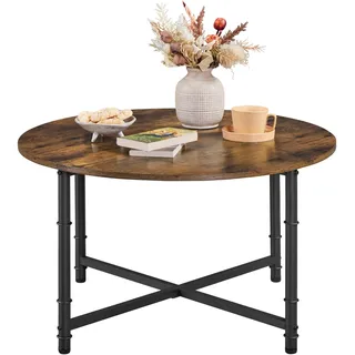 Yaheetech Couchtisch Runder Kaffeetisch mit Einstellbarer Schutzfüße Beistelltisch Sofatisch Wohnzimmertisch im Industriellen Stil Rustikal-Braun