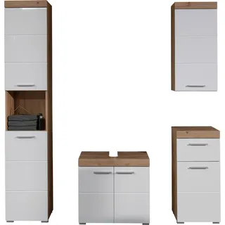 trendteam Bad 4-teilige Kombination Amanda Asteiche Melamin/Weiß Hochglanz Tiefzieh 164 x 190 x 34 cm - Braun