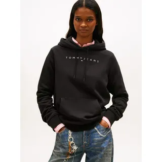 Kapuzensweatshirt TOMMY JEANS "TJW REG LINEAR HOODIE", Damen, Gr. S (36), schwarz, Sweatware, Obermaterial: 80% Baumwolle, 20% Polyester, unifarben, regular fit hüftlang, Rundhals, Rippbündchen, Sweatshirts Kapuzensweatshirt, mit Logoschriftzug
