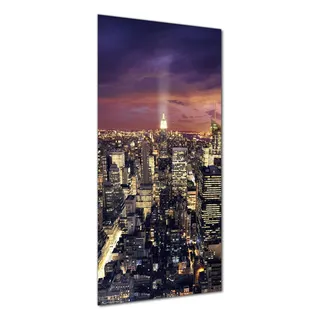 Wallario selbstklebende Duschrückwand 70 x 200 cm mit Motiv New York bei Nacht - Panoramablick über die Stadt - Wandverkleidung mit Hochglanzlaminat in Glasoptik - Schwarz