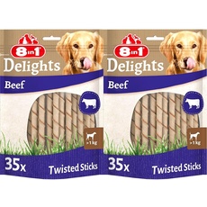 8in1 Delights Beef Twisted Sticks - gesunde Kaustangen für Sensible Hunde, hochwertiges Rindfleisch eingewickelt in Rinderhaut, 35 Stück (Packung mit 2)