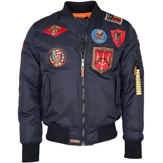 Bomberjacke TOP GUN "Bomberjacke im Pilotenstil mit Patches TG20191053", Herren, Gr. M, blau (navy), Obermaterial: 100% Nylon NY. Futter: 100% Baumwolle CO., Jacken Bomberjacke